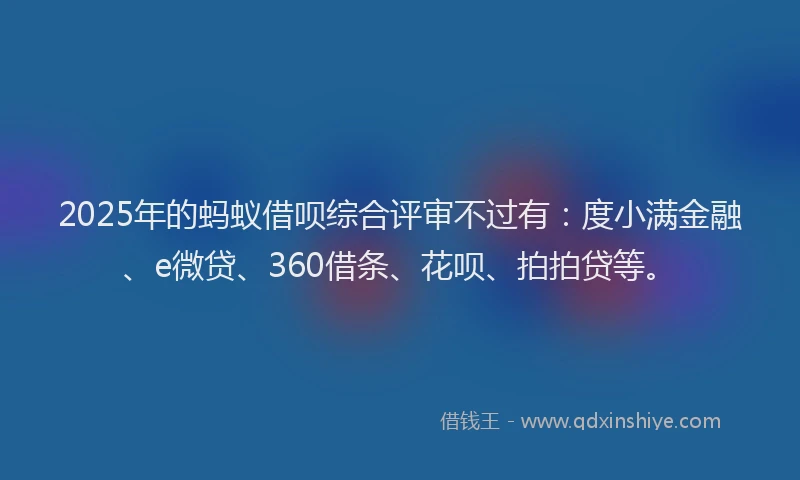 2025年的蚂蚁借呗综合评审不过有：度小满金融、e微贷、360借条、花呗、拍拍贷等。