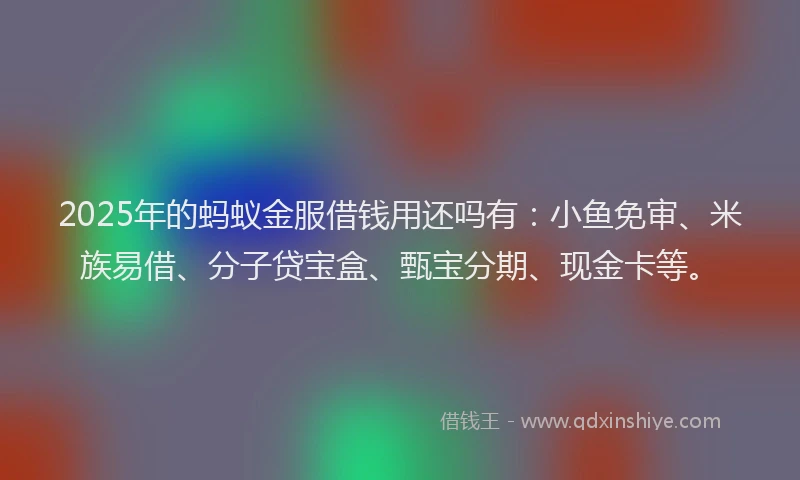 2025年的蚂蚁金服借钱用还吗有：小鱼免审、米族易借、分子贷宝盒、甄宝分期、现金卡等。