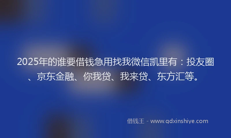 2025年的谁要借钱急用找我微信凯里有：投友圈、京东金融、你我贷、我来贷、东方汇等。