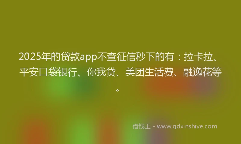 2025年的贷款app不查征信秒下的有：拉卡拉、平安口袋银行、你我贷、美团生活费、融逸花等。