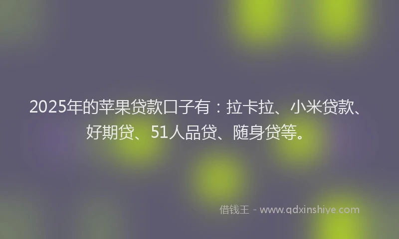 2025年的苹果贷款口子有：拉卡拉、小米贷款、好期贷、51人品贷、随身贷等。