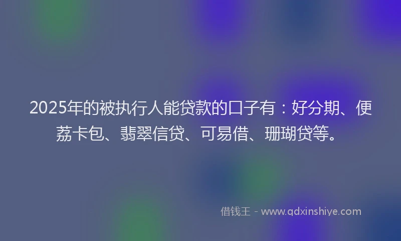 2025年的被执行人能贷款的口子有：好分期、便荔卡包、翡翠信贷、可易借、珊瑚贷等。