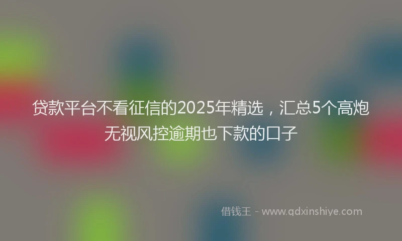 贷款平台不看征信的2025年精选，汇总5个高炮无视风控逾期也下款的口子