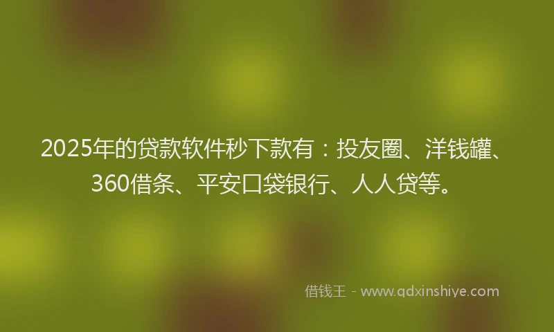 2025年的贷款软件秒下款有：投友圈、洋钱罐、360借条、平安口袋银行、人人贷等。