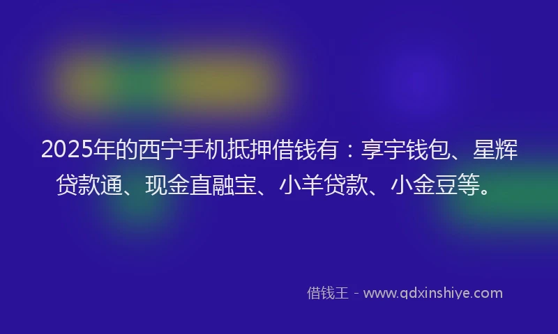 2025年的西宁手机抵押借钱有：享宇钱包、星辉贷款通、现金直融宝、小羊贷款、小金豆等。