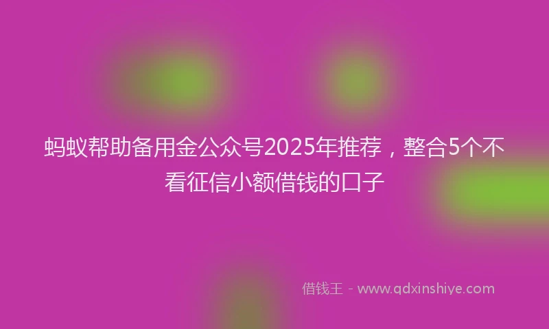 蚂蚁帮助备用金公众号2025年推荐，整合5个不看征信小额借钱的口子