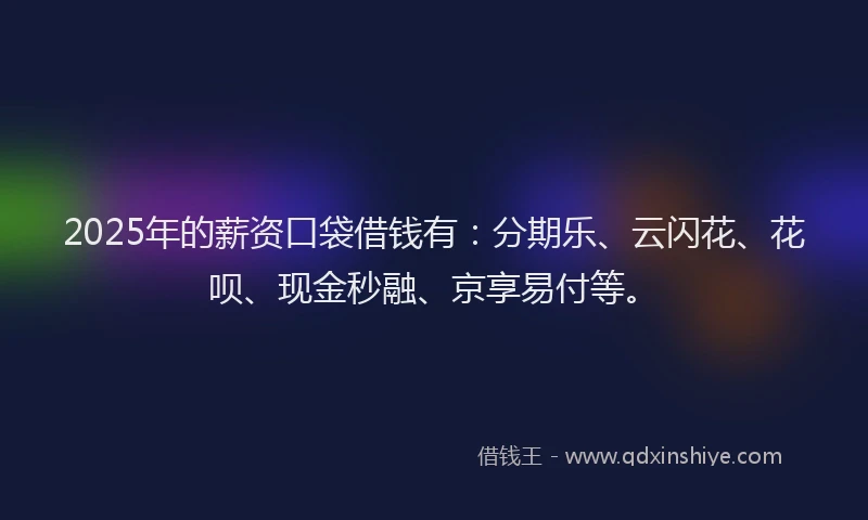 2025年的薪资口袋借钱有：分期乐、云闪花、花呗、现金秒融、京享易付等。