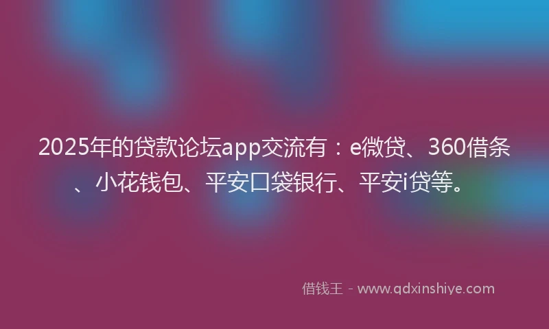 2025年的贷款论坛app交流有：e微贷、360借条、小花钱包、平安口袋银行、平安i贷等。