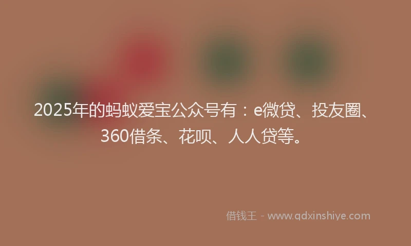 2025年的蚂蚁爱宝公众号有：e微贷、投友圈、360借条、花呗、人人贷等。