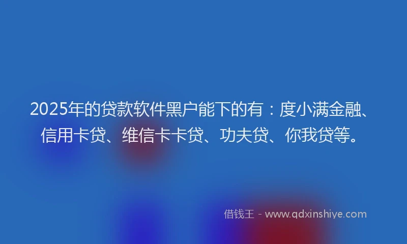 2025年的贷款软件黑户能下的有：度小满金融、信用卡贷、维信卡卡贷、功夫贷、你我贷等。