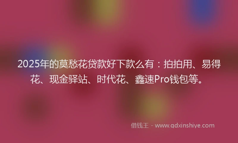 2025年的莫愁花贷款好下款么有：拍拍用、易得花、现金驿站、时代花、鑫速Pro钱包等。