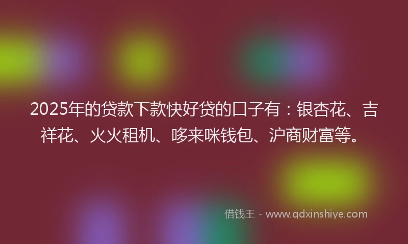 2025年的贷款下款快好贷的口子有：银杏花、吉祥花、火火租机、哆来咪钱包、沪商财富等。