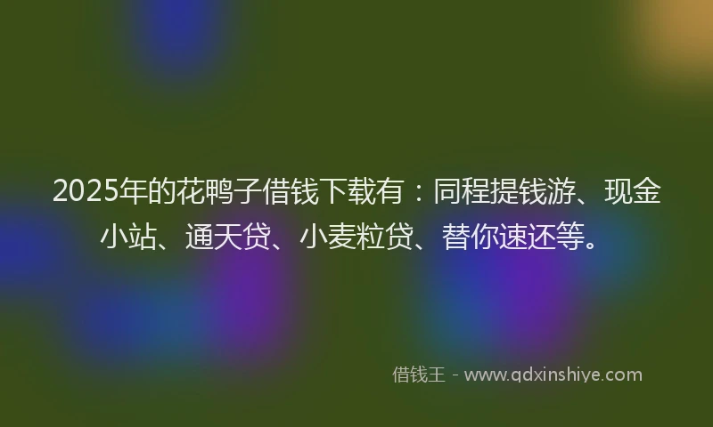 2025年的花鸭子借钱下载有：同程提钱游、现金小站、通天贷、小麦粒贷、替你速还等。