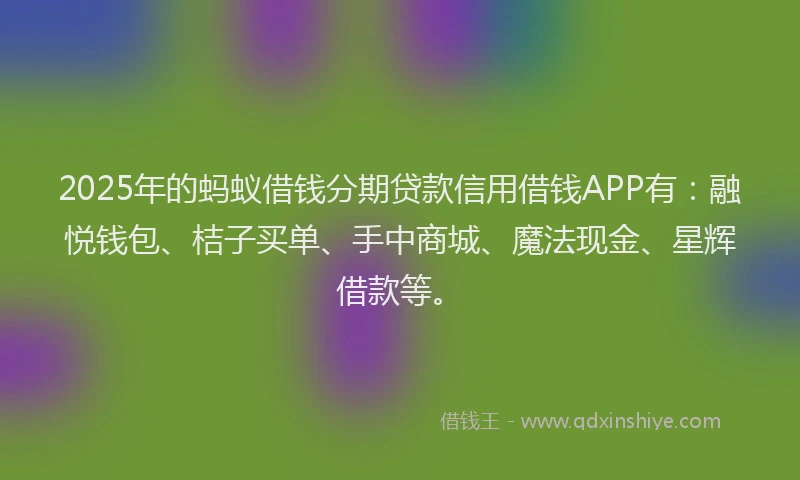2025年的蚂蚁借钱分期贷款信用借钱APP有：融悦钱包、桔子买单、手中商城、魔法现金、星辉借款等。