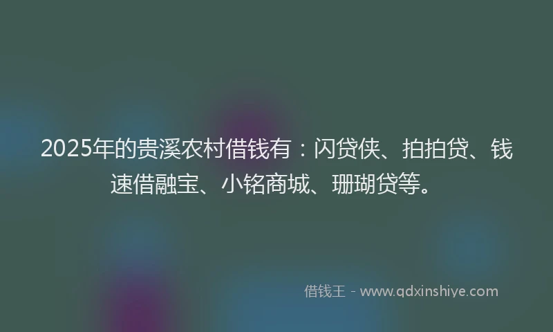 2025年的贵溪农村借钱有：闪贷侠、拍拍贷、钱速借融宝、小铭商城、珊瑚贷等。
