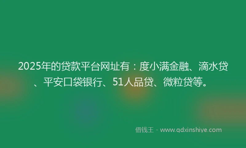 2025年的贷款平台网址有：度小满金融、滴水贷、平安口袋银行、51人品贷、微粒贷等。