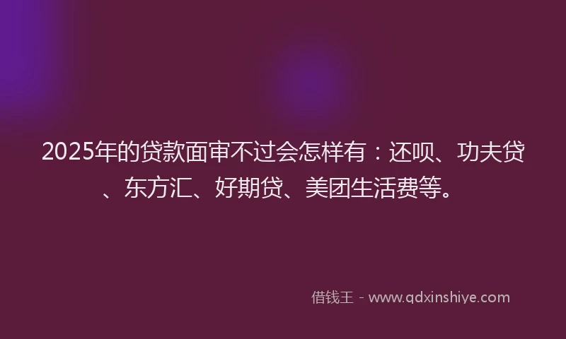 2025年的贷款面审不过会怎样有：还呗、功夫贷、东方汇、好期贷、美团生活费等。