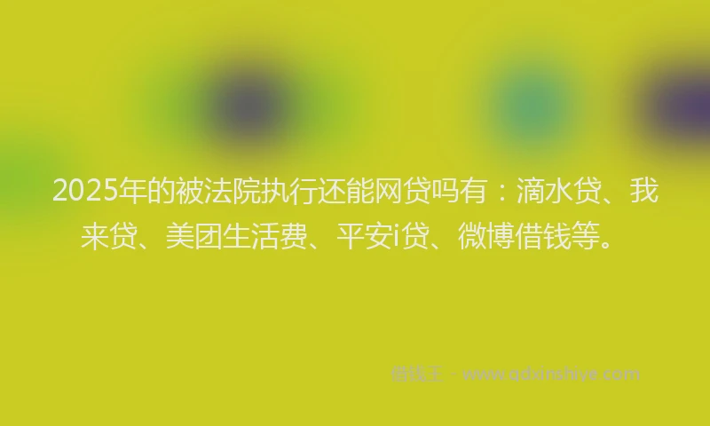 2025年的被法院执行还能网贷吗有：滴水贷、我来贷、美团生活费、平安i贷、微博借钱等。