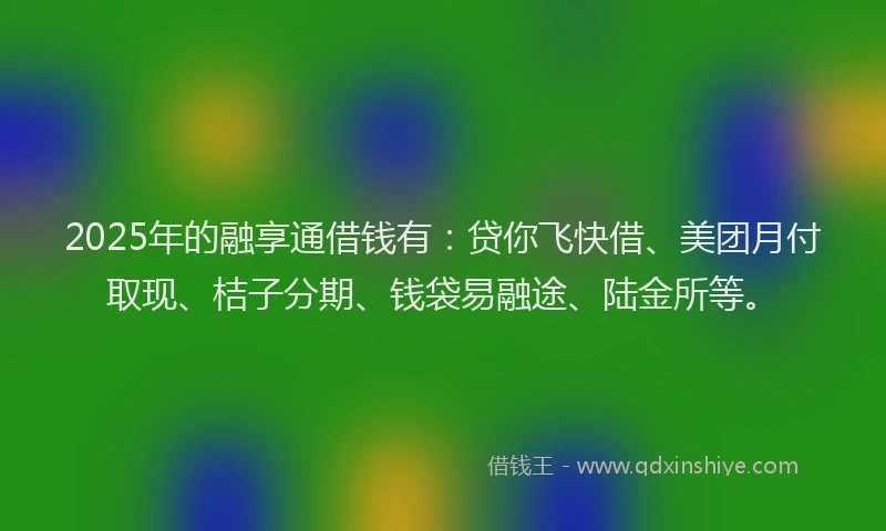 2025年的融享通借钱有：贷你飞快借、美团月付取现、桔子分期、钱袋易融途、陆金所等。