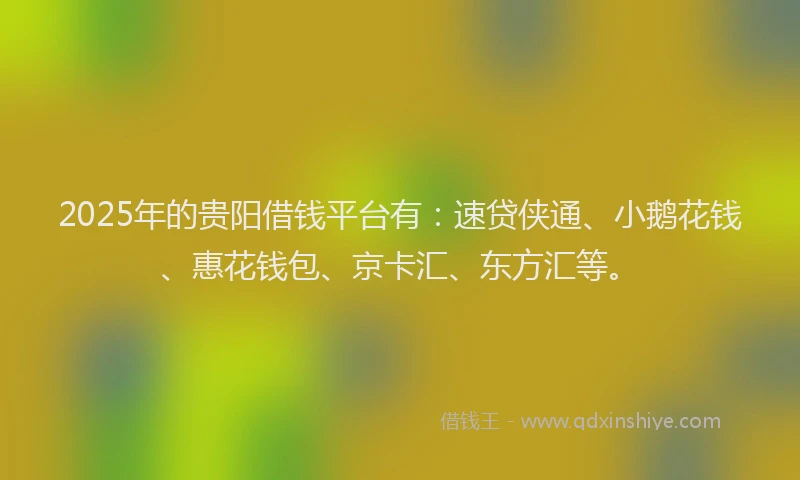 2025年的贵阳借钱平台有：速贷侠通、小鹅花钱、惠花钱包、京卡汇、东方汇等。