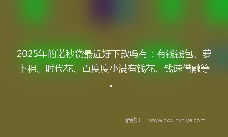 2025年的诺秒贷最近好下款吗有：有钱钱包、萝卜租、时代花、百度度小满有钱花、钱速借融等。
