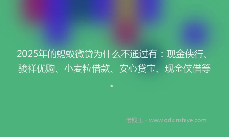 2025年的蚂蚁微贷为什么不通过有：现金侠行、骏祥优购、小麦粒借款、安心贷宝、现金侠借等。