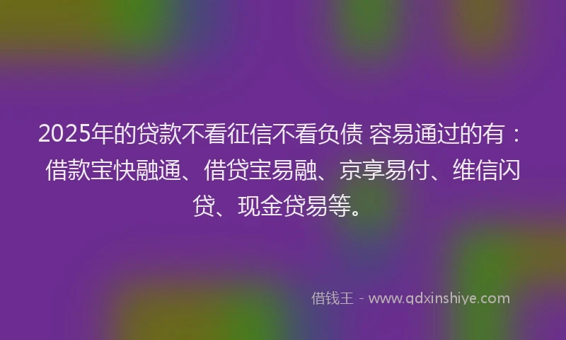 2025年的贷款不看征信不看负债 容易通过的有：借款宝快融通、借贷宝易融、京享易付、维信闪贷、现金贷易等。