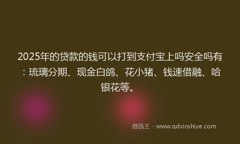 2025年的贷款的钱可以打到支付宝上吗安全吗有：琉璃分期、现金白鸽、花小猪、钱速借融、哈银花等。