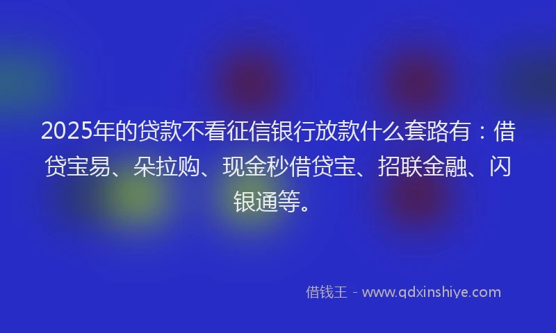 2025年的贷款不看征信银行放款什么套路有：借贷宝易、朵拉购、现金秒借贷宝、招联金融、闪银通等。