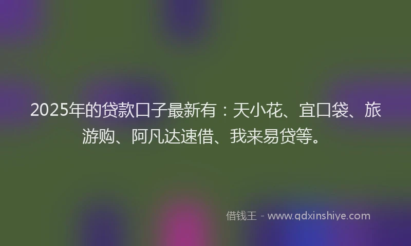 2025年的贷款口子最新有：天小花、宜口袋、旅游购、阿凡达速借、我来易贷等。