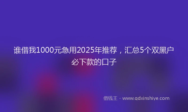 谁借我1000元急用2025年推荐，汇总5个双黑户必下款的口子