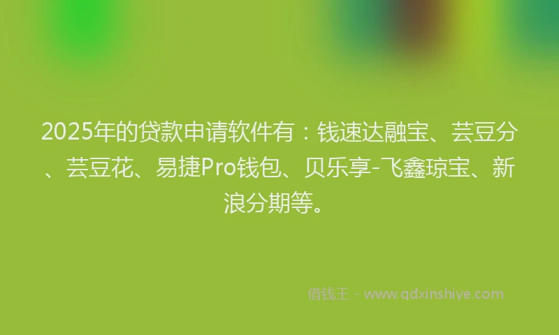 2025年的贷款申请软件有：钱速达融宝、芸豆分、芸豆花、易捷Pro钱包、贝乐享-飞鑫琼宝、新浪分期等。