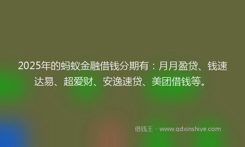 2025年的蚂蚁金融借钱分期有：月月盈贷、钱速达易、超爱财、安逸速贷、美团借钱等。