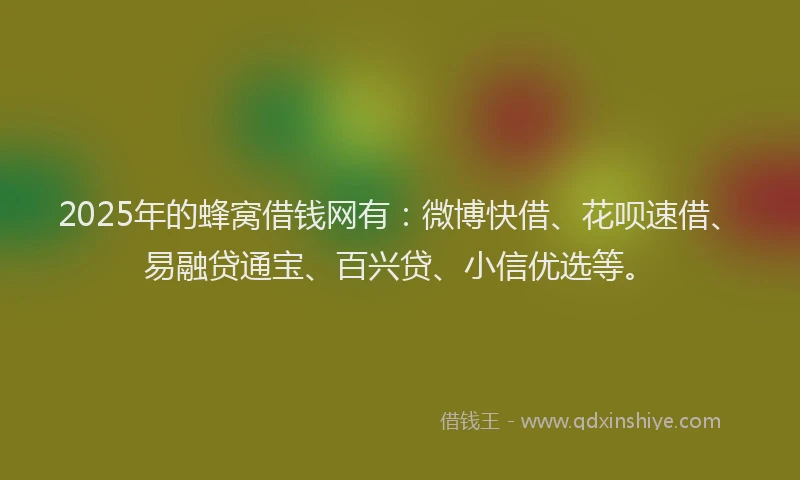 2025年的蜂窝借钱网有：微博快借、花呗速借、易融贷通宝、百兴贷、小信优选等。