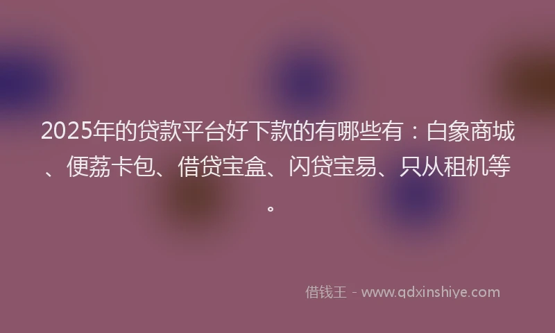 2025年的贷款平台好下款的有哪些有：白象商城、便荔卡包、借贷宝盒、闪贷宝易、只从租机等。