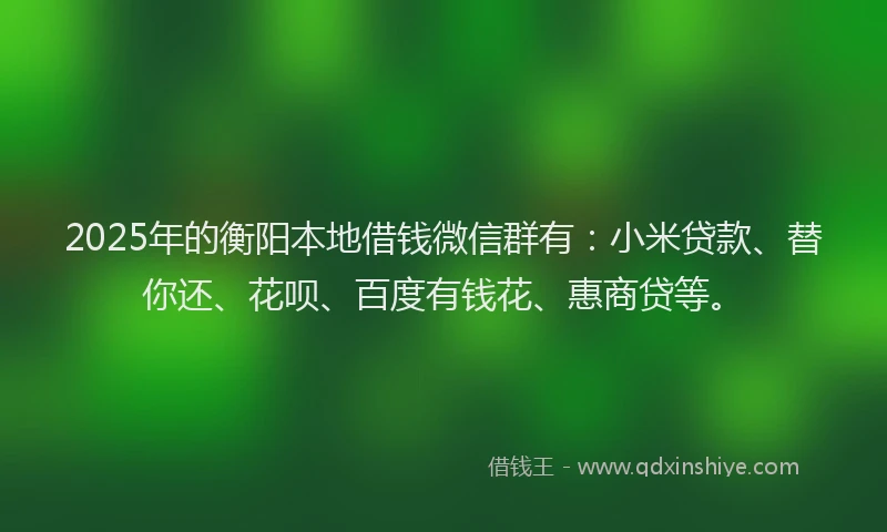 2025年的衡阳本地借钱微信群有：小米贷款、替你还、花呗、百度有钱花、惠商贷等。