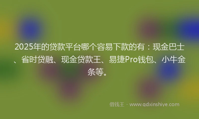2025年的贷款平台哪个容易下款的有：现金巴士、省时贷融、现金贷款王、易捷Pro钱包、小牛金条等。