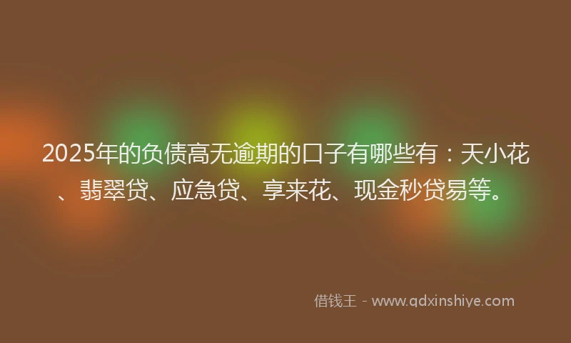 2025年的负债高无逾期的口子有哪些有：天小花、翡翠贷、应急贷、享来花、现金秒贷易等。