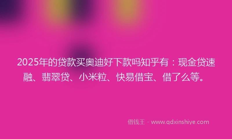 2025年的贷款买奥迪好下款吗知乎有：现金贷速融、翡翠贷、小米粒、快易借宝、借了么等。