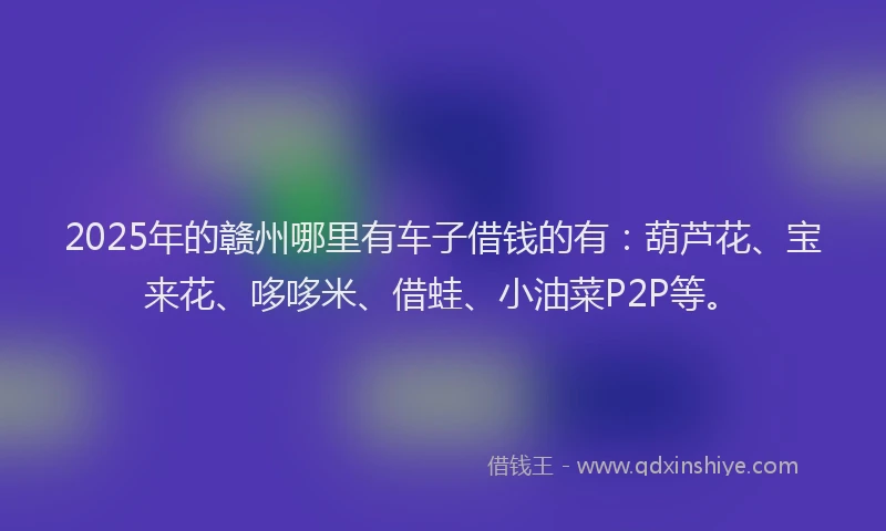 2025年的赣州哪里有车子借钱的有：葫芦花、宝来花、哆哆米、借蛙、小油菜P2P等。