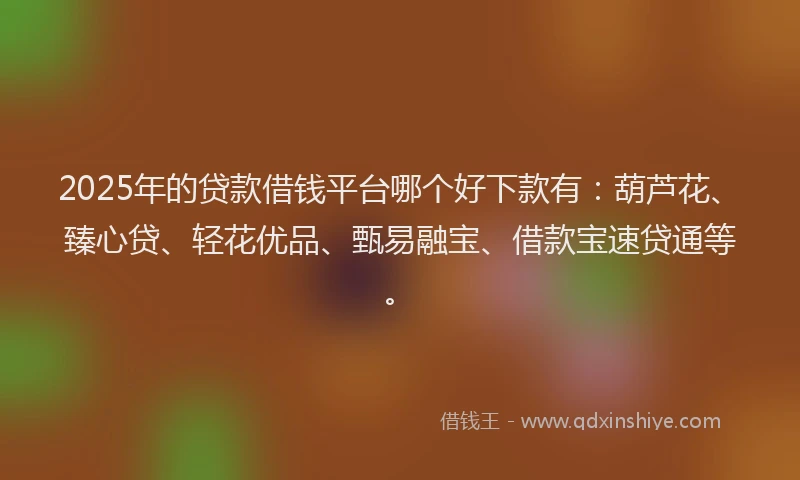 2025年的贷款借钱平台哪个好下款有：葫芦花、臻心贷、轻花优品、甄易融宝、借款宝速贷通等。