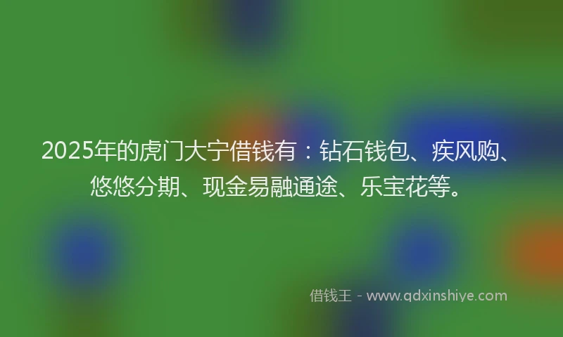 2025年的虎门大宁借钱有：钻石钱包、疾风购、悠悠分期、现金易融通途、乐宝花等。