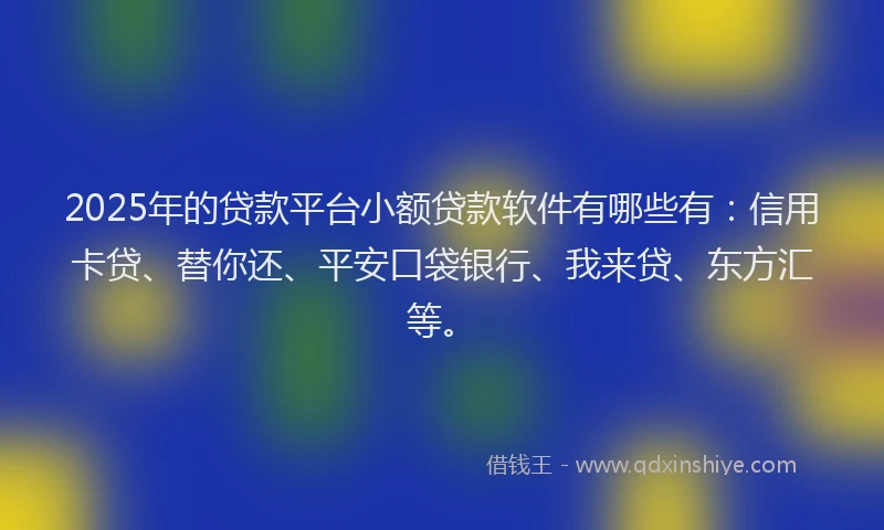 2025年的贷款平台小额贷款软件有哪些有：信用卡贷、替你还、平安口袋银行、我来贷、东方汇等。