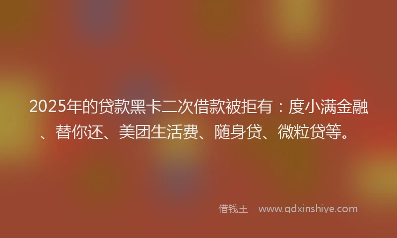 2025年的贷款黑卡二次借款被拒有：度小满金融、替你还、美团生活费、随身贷、微粒贷等。