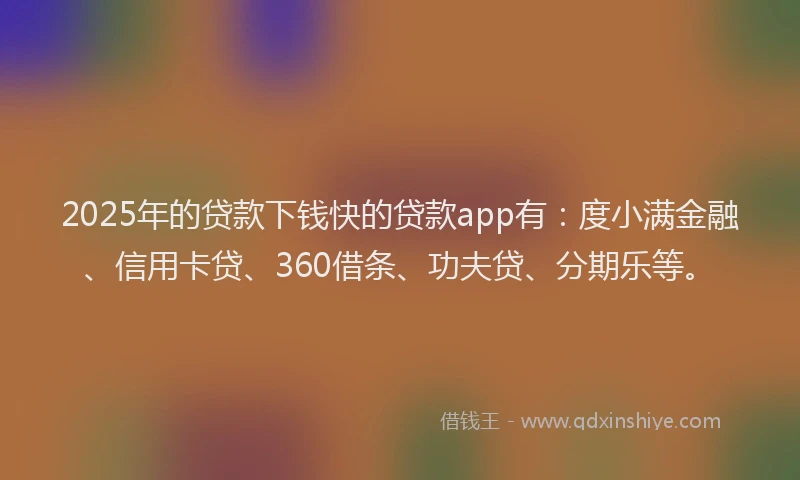 2025年的贷款下钱快的贷款app有：度小满金融、信用卡贷、360借条、功夫贷、分期乐等。