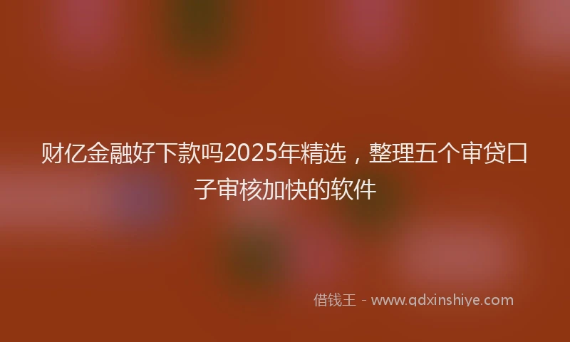 财亿金融好下款吗2025年精选，整理五个审贷口子审核加快的软件