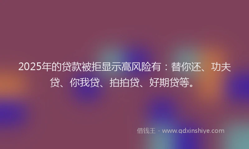 2025年的贷款被拒显示高风险有：替你还、功夫贷、你我贷、拍拍贷、好期贷等。