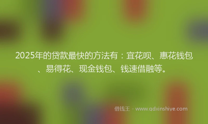 2025年的贷款最快的方法有：宜花呗、惠花钱包、易得花、现金钱包、钱速借融等。