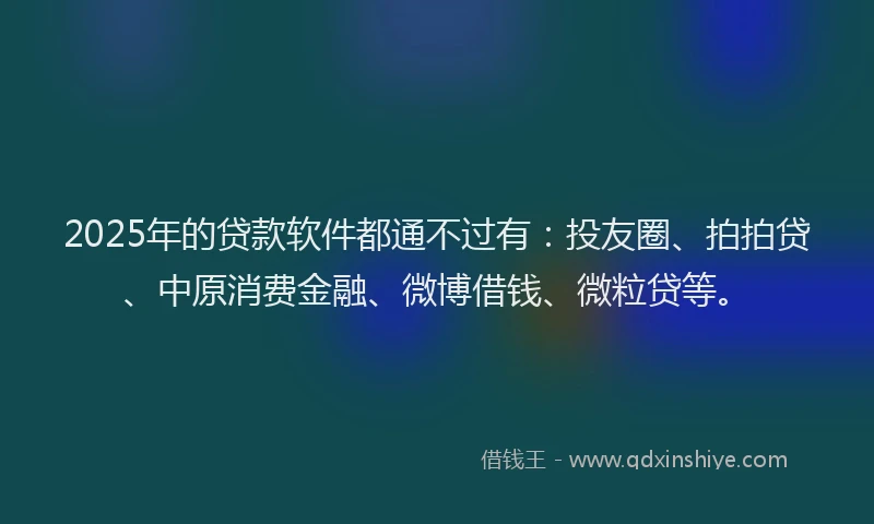 2025年的贷款软件都通不过有：投友圈、拍拍贷、中原消费金融、微博借钱、微粒贷等。