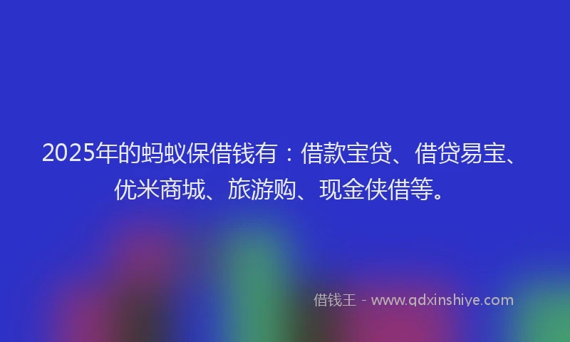 2025年的蚂蚁保借钱有：借款宝贷、借贷易宝、优米商城、旅游购、现金侠借等。